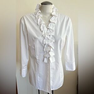 Talbots White Ruffle Cotton Button-up  Blouse - Size 12